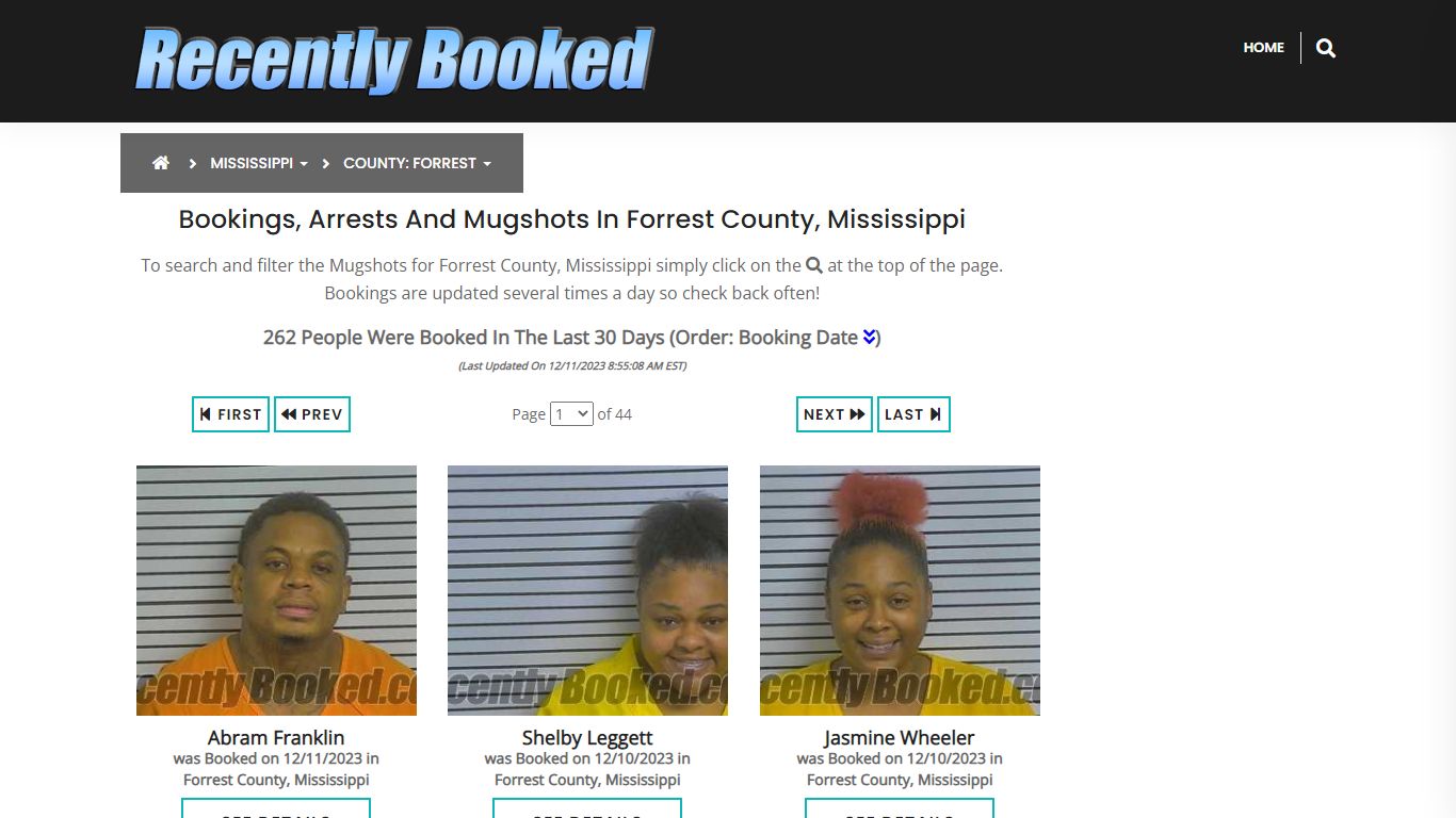 Bookings, Arrests and Mugshots in Forrest County, Mississippi